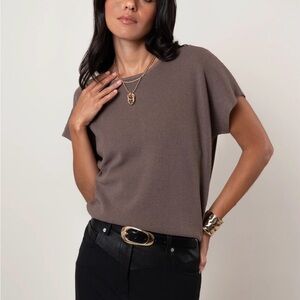 Cyrus Cap Sleeve Sweater Top Taupe Brown S